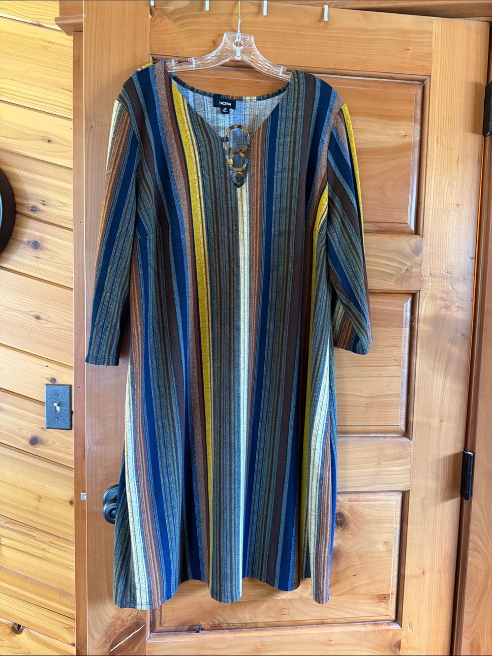Tacera Striped Knit Dress with Tortoiseshell Ring Accents